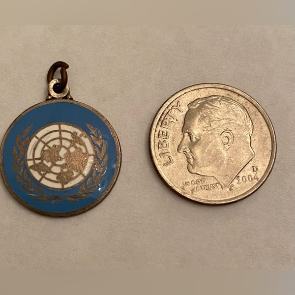 Sterling Silver Vintage Enamel United Nations Symbol Charm or Pendant - Picture 3 of 5